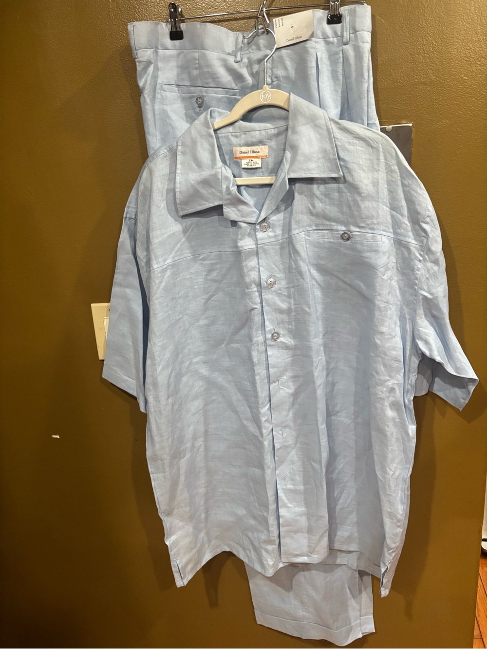 NWT Daniel Ellissa 100% Linen Short Sleeve Men’s Top 2XL Pants 42x34 L Blue Set